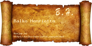 Balko Henrietta névjegykártya